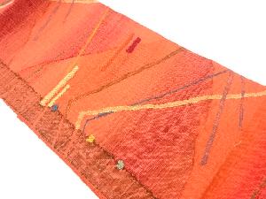 手織り真綿紬幾何学模様織出し名古屋帯